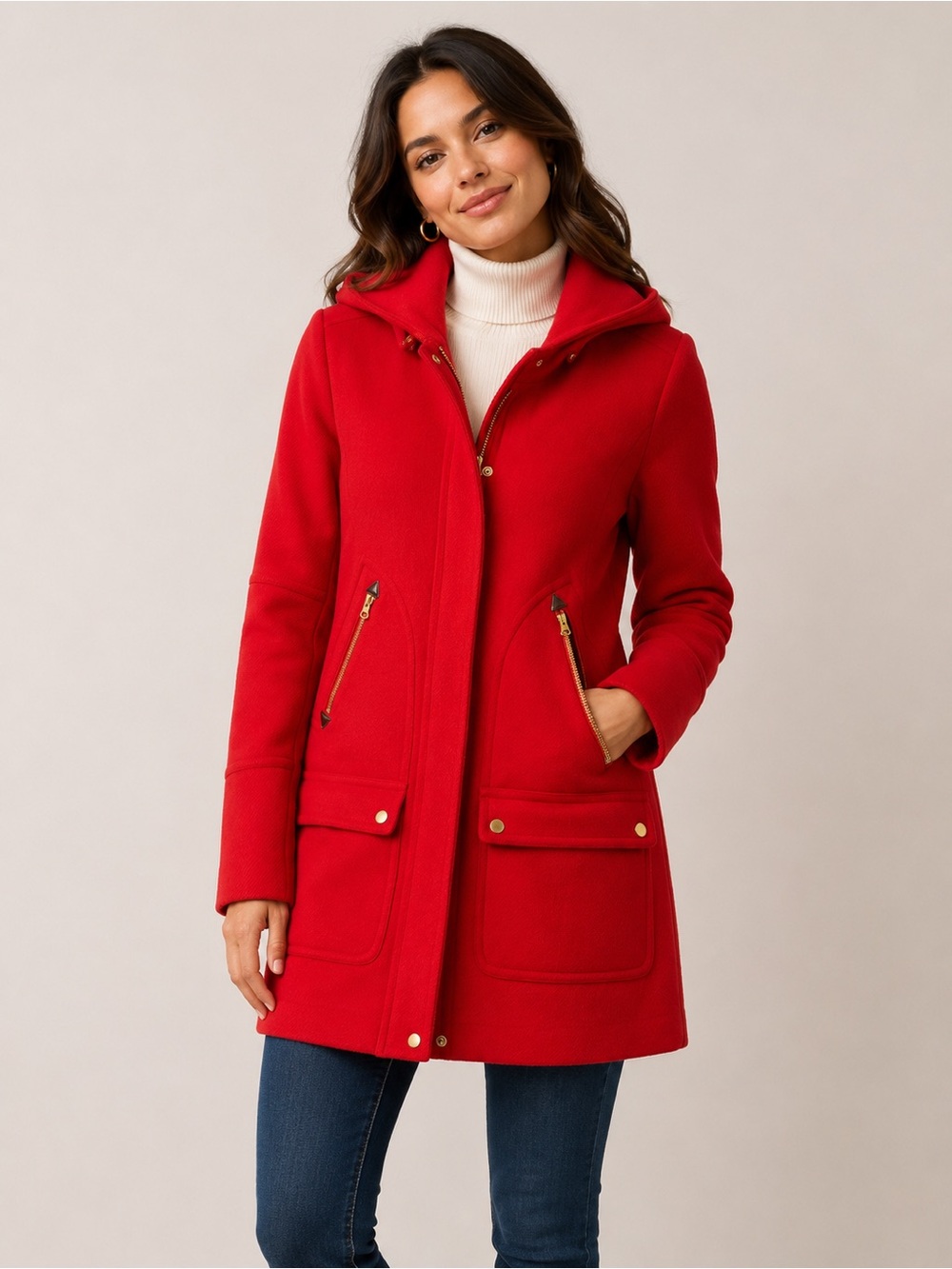 J.Crew Stadium Cloth Nello Gori Red Wool Hooded Coat Size 2 Italian Wool